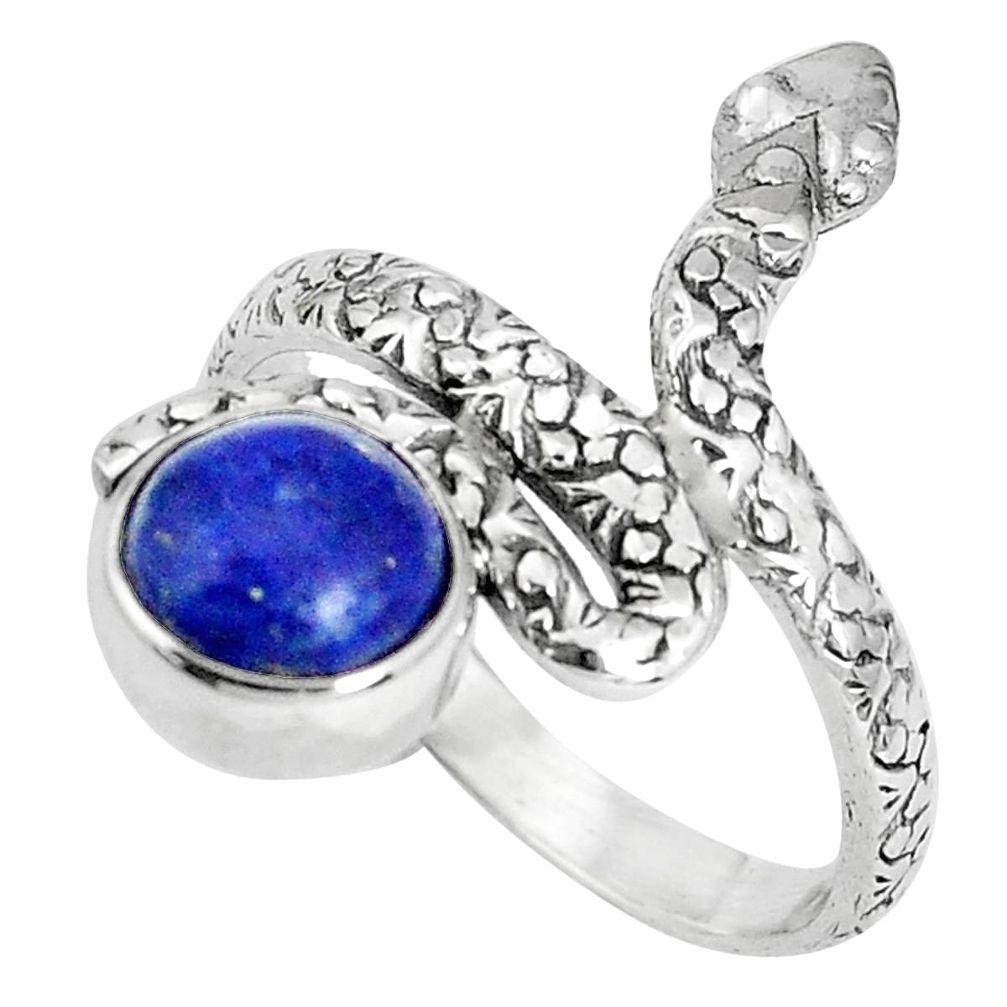 3.40cts natural blue lapis lazuli 925 sterling silver snake ring size 9 p30891