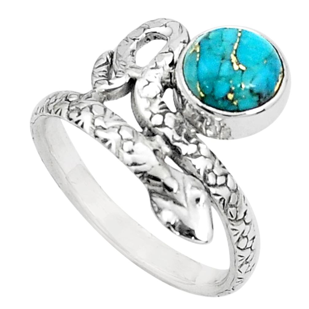 3.22cts blue copper turquoise 925 sterling silver snake ring size 9 p31324
