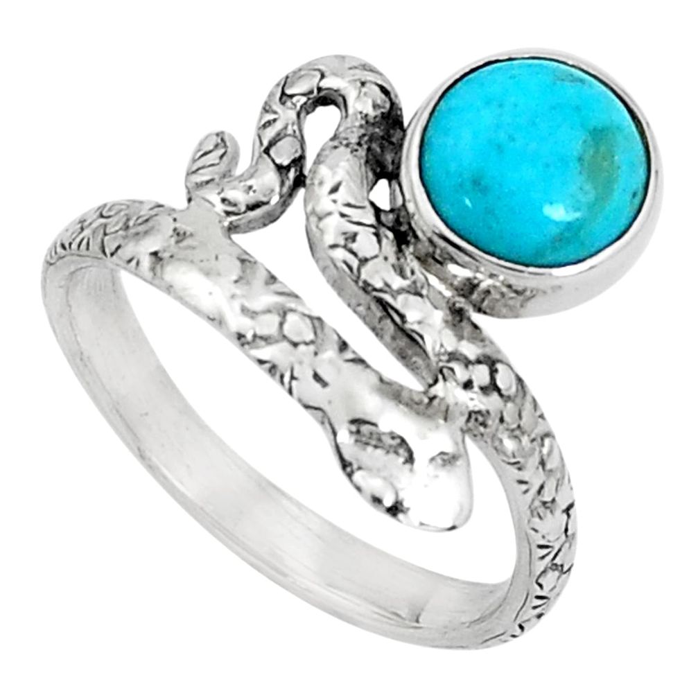 3.20cts blue arizona mohave turquoise 925 silver snake ring size 8.5 p31325