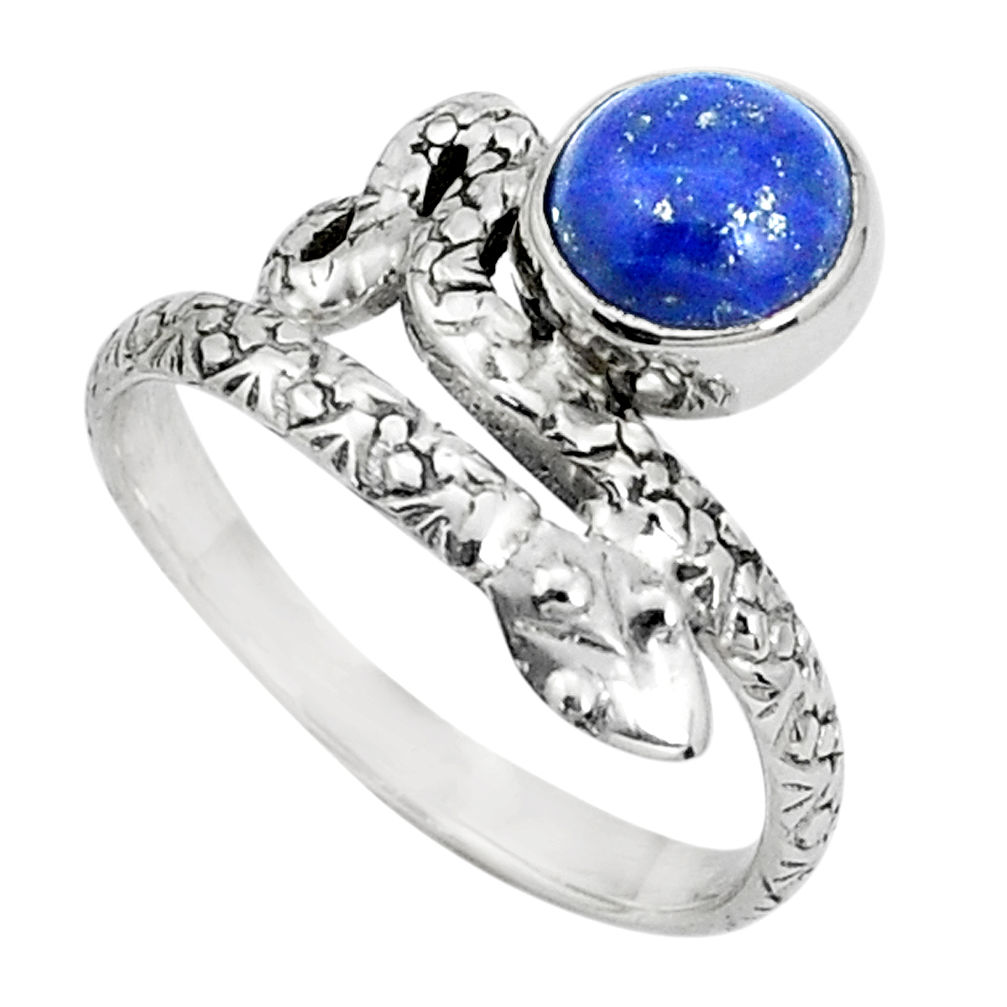 3.37cts natural blue lapis lazuli 925 silver snake ring jewelry size 9.5 p31326