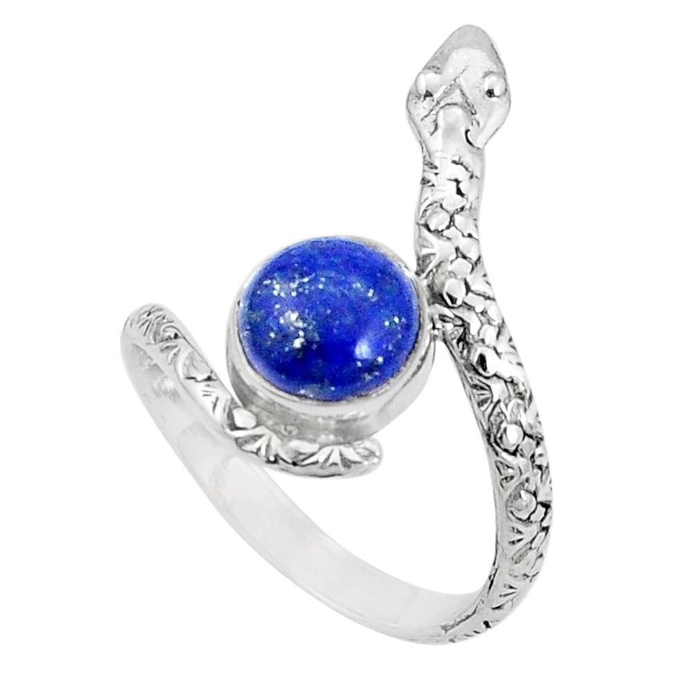 3.13cts natural blue lapis lazuli 925 sterling silver snake ring size 8.5 p31341