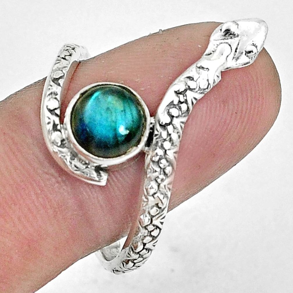 2.44cts natural blue labradorite 925 sterling silver snake ring size 9.5 p31353