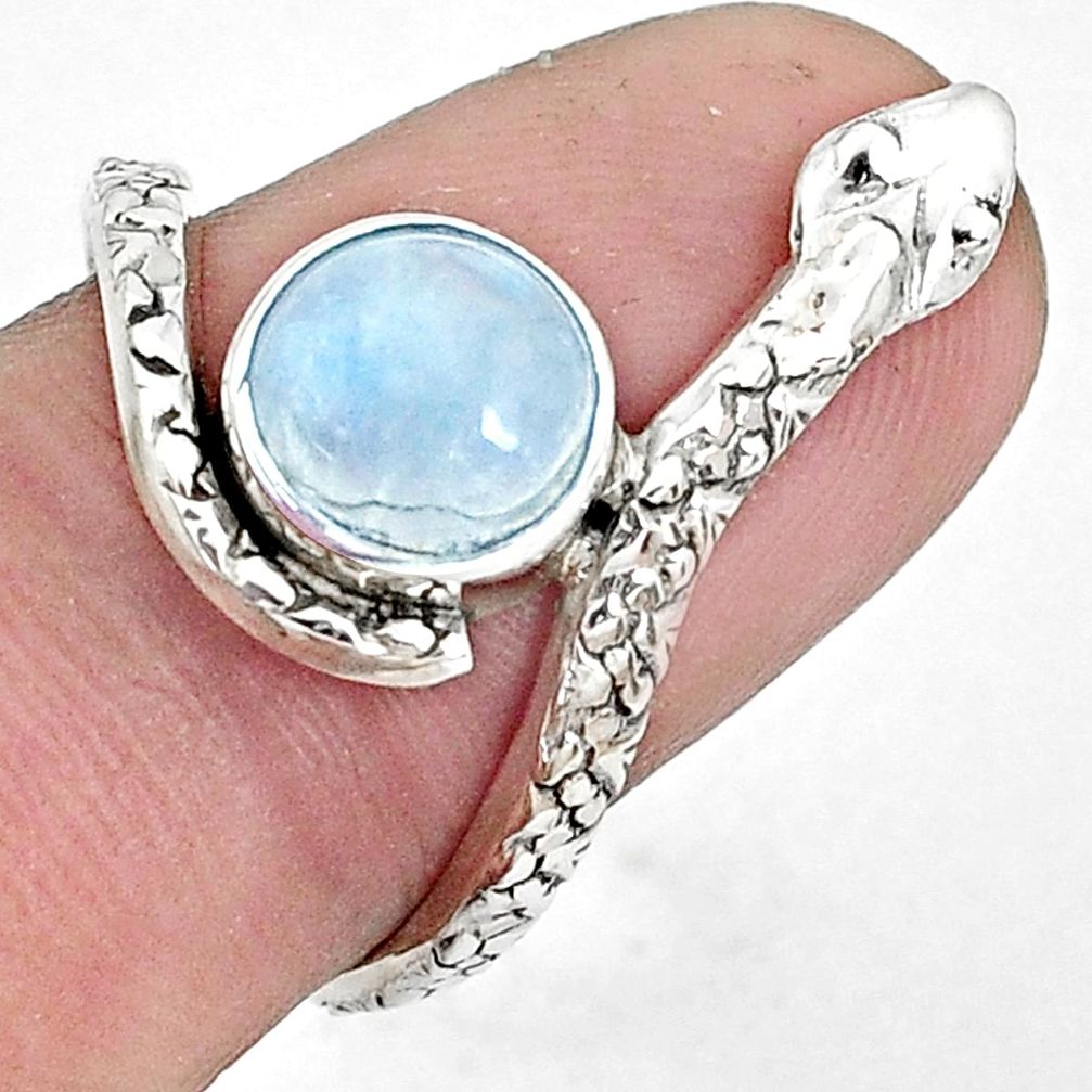 3.50cts natural rainbow moonstone 925 sterling silver snake ring size 8 p31356