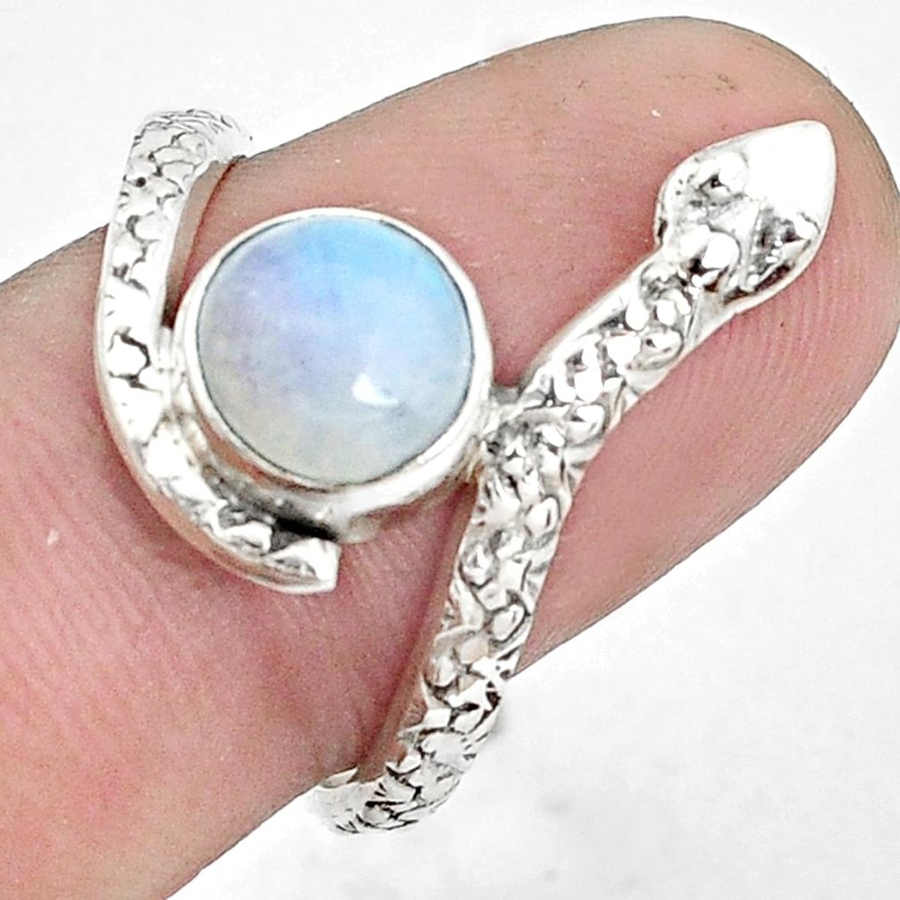 3.50cts natural rainbow moonstone 925 sterling silver snake ring size 8 p31360