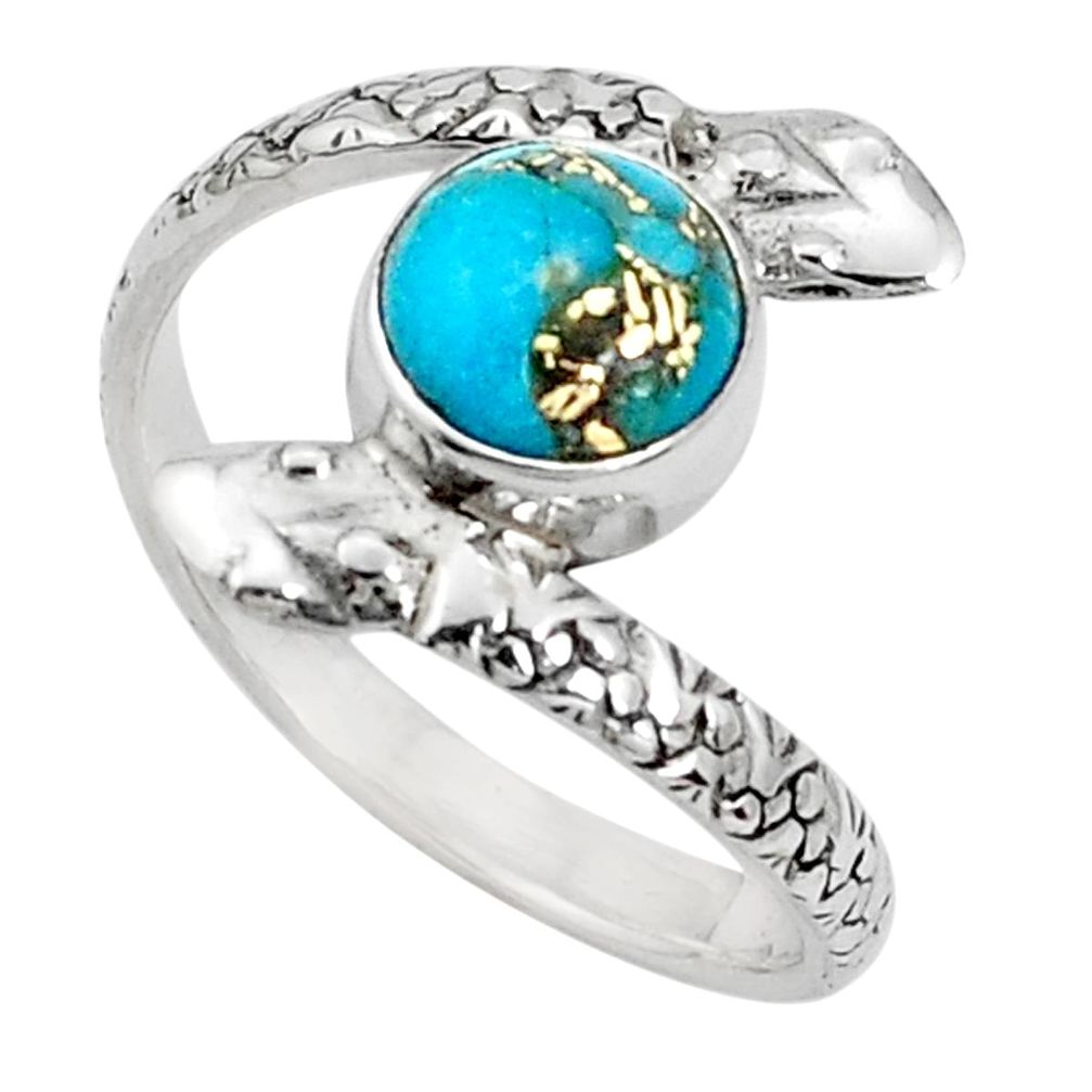 3.62cts blue copper turquoise 925 sterling silver snake ring size 10 p31365