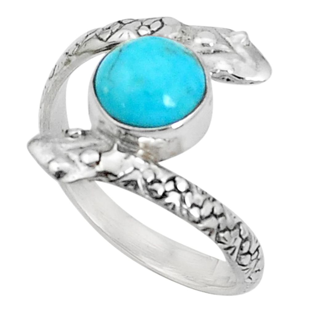 925 silver 3.50cts green arizona mohave turquoise round snake ring size 8 p31367