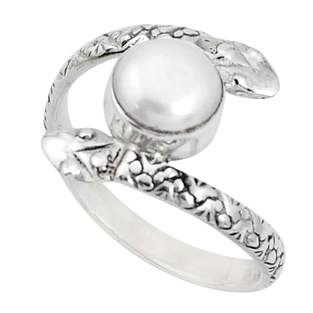 3.50cts natural white pearl 925 sterling silver snake ring jewelry size 9 p31372