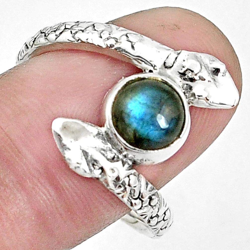 2.44cts natural blue labradorite 925 sterling silver snake ring size 9 p31376