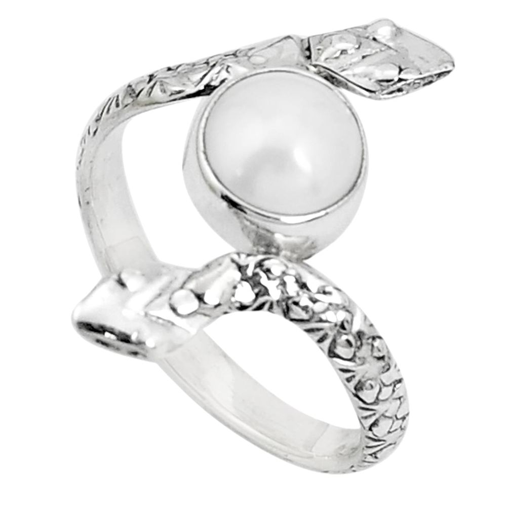 3.50cts natural white pearl 925 sterling silver snake ring jewelry size 9 p31381