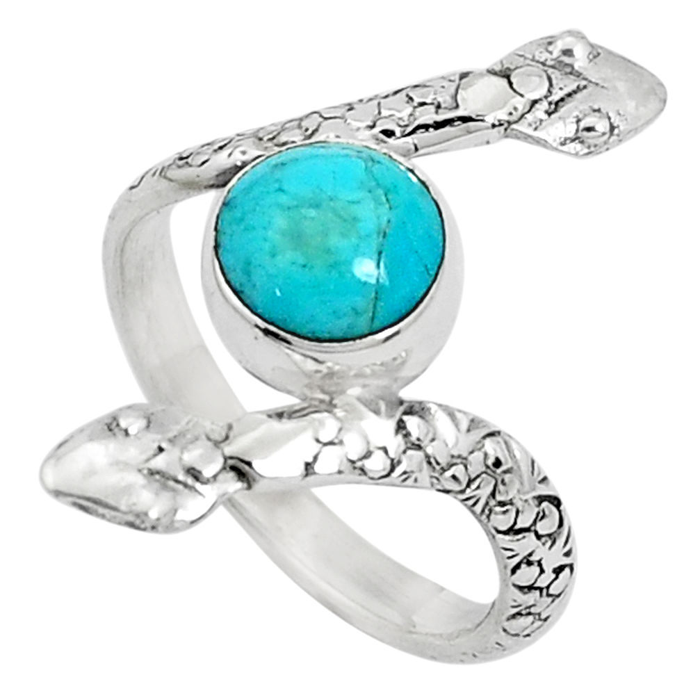 3.32cts blue arizona mohave turquoise 925 silver snake ring size 7.5 p31386