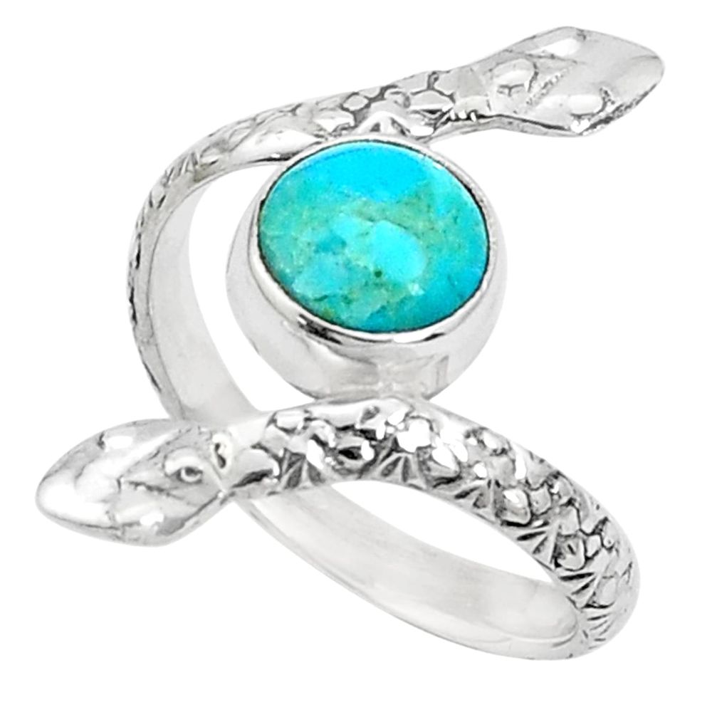 925 silver 3.30cts green arizona mohave turquoise round snake ring size 8 p31387