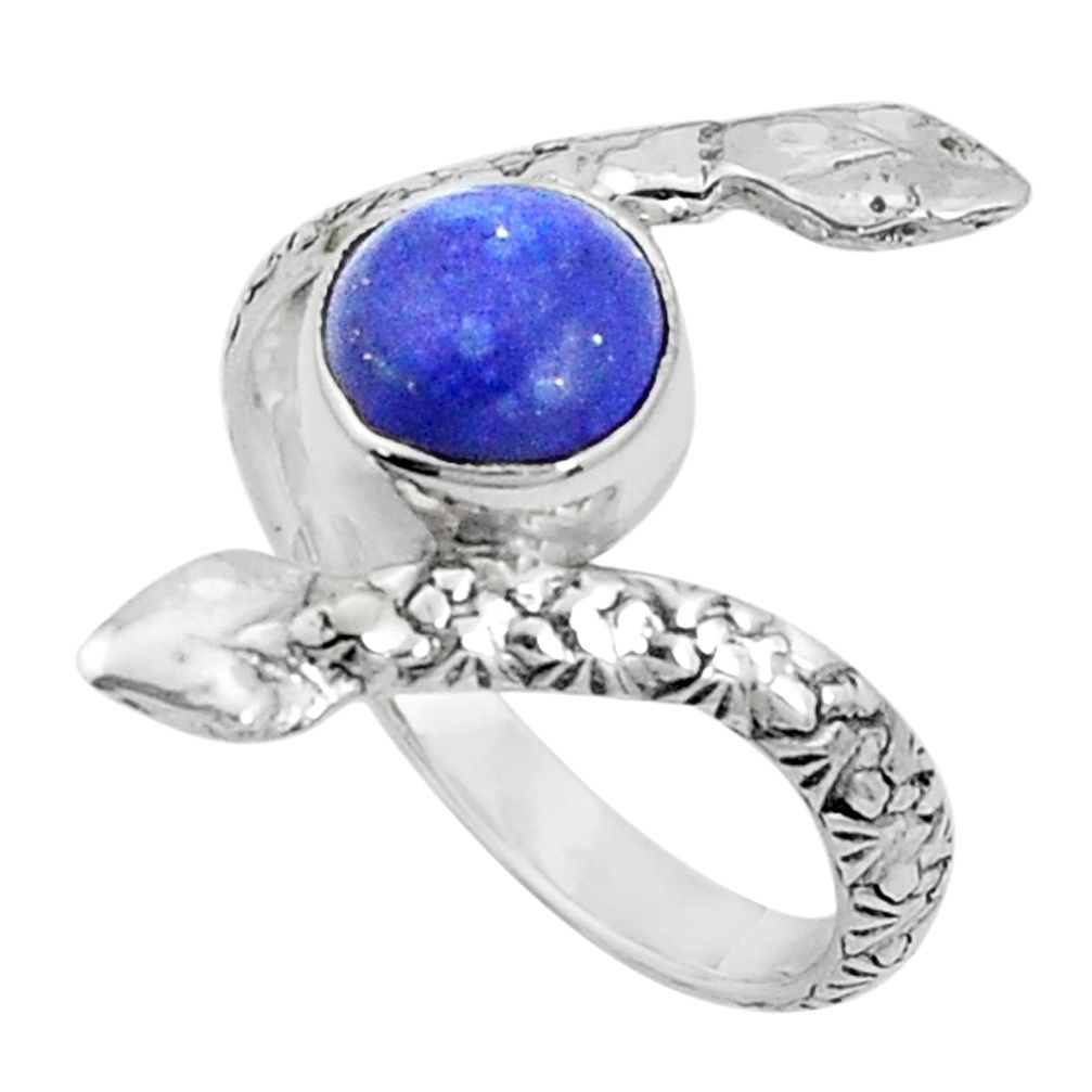 3.50cts natural blue lapis lazuli 925 sterling silver snake ring size 8 p31388