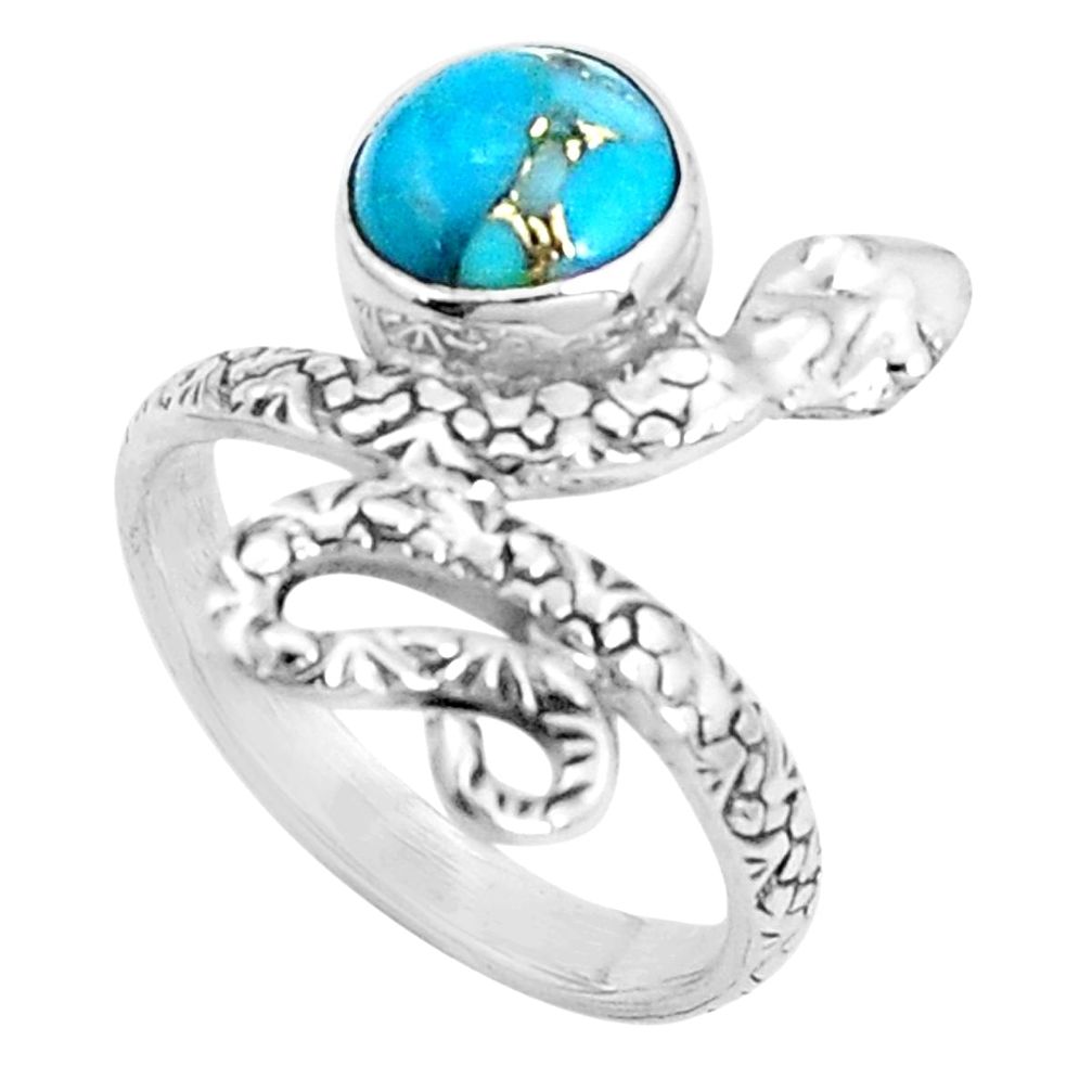 3.40cts blue copper turquoise 925 sterling silver snake ring size 7.5 p31402