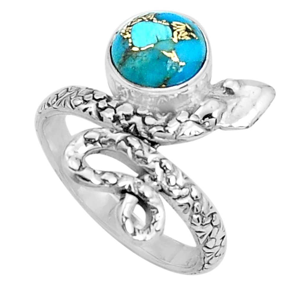 925 sterling silver 3.22cts blue copper turquoise snake ring size 7 p31404