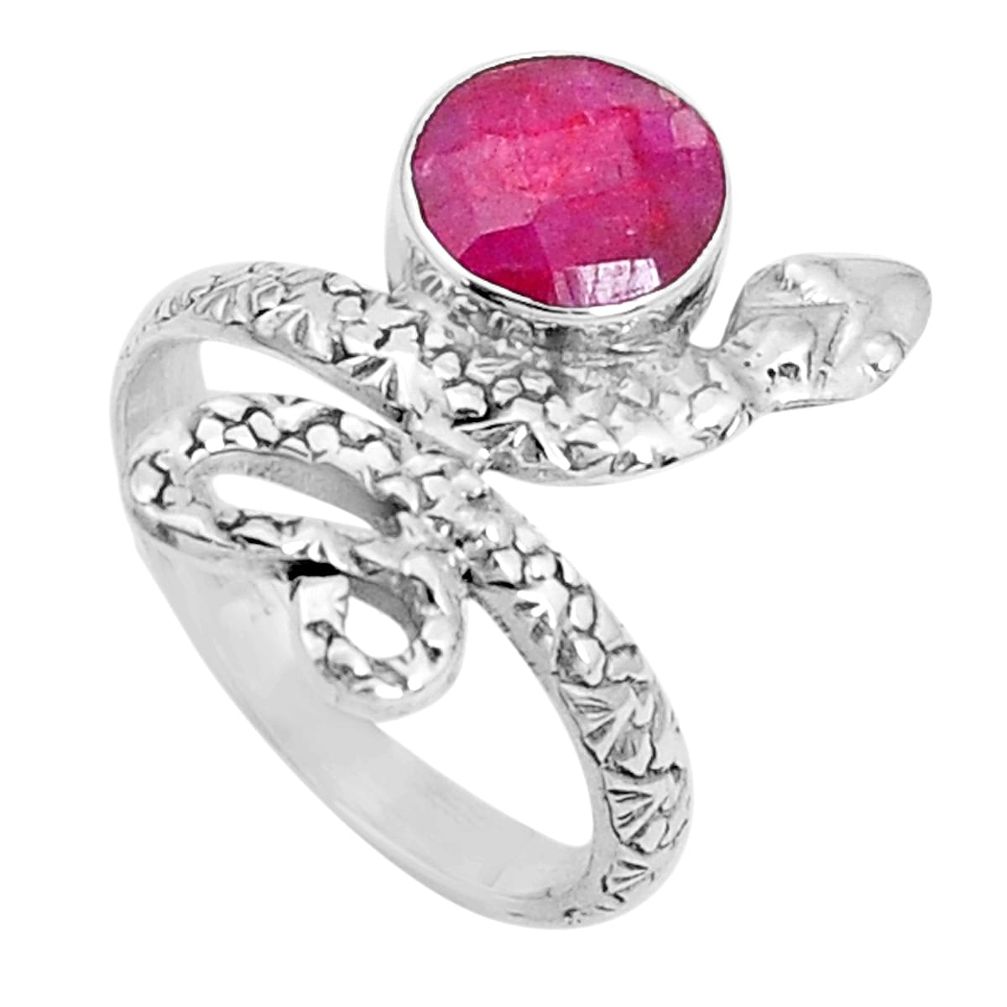 3.36cts natural red ruby 925 sterling silver snake ring jewelry size 7.5 p31408