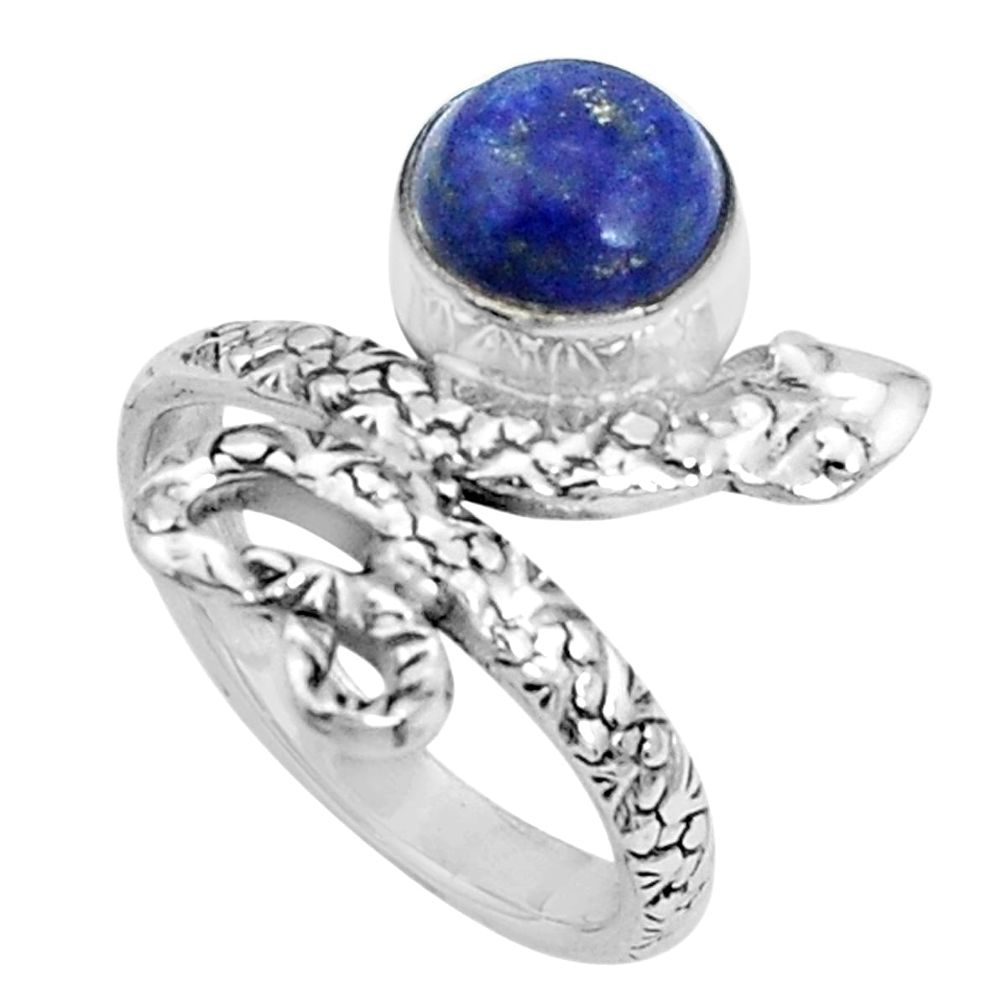 2.92cts natural blue lapis lazuli 925 sterling silver snake ring size 6.5 p31410