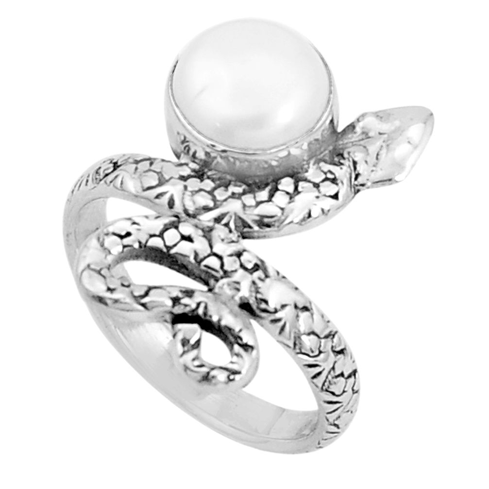 3.19cts natural pearl 925 sterling silver snake ring jewelry size 5.5 p31414