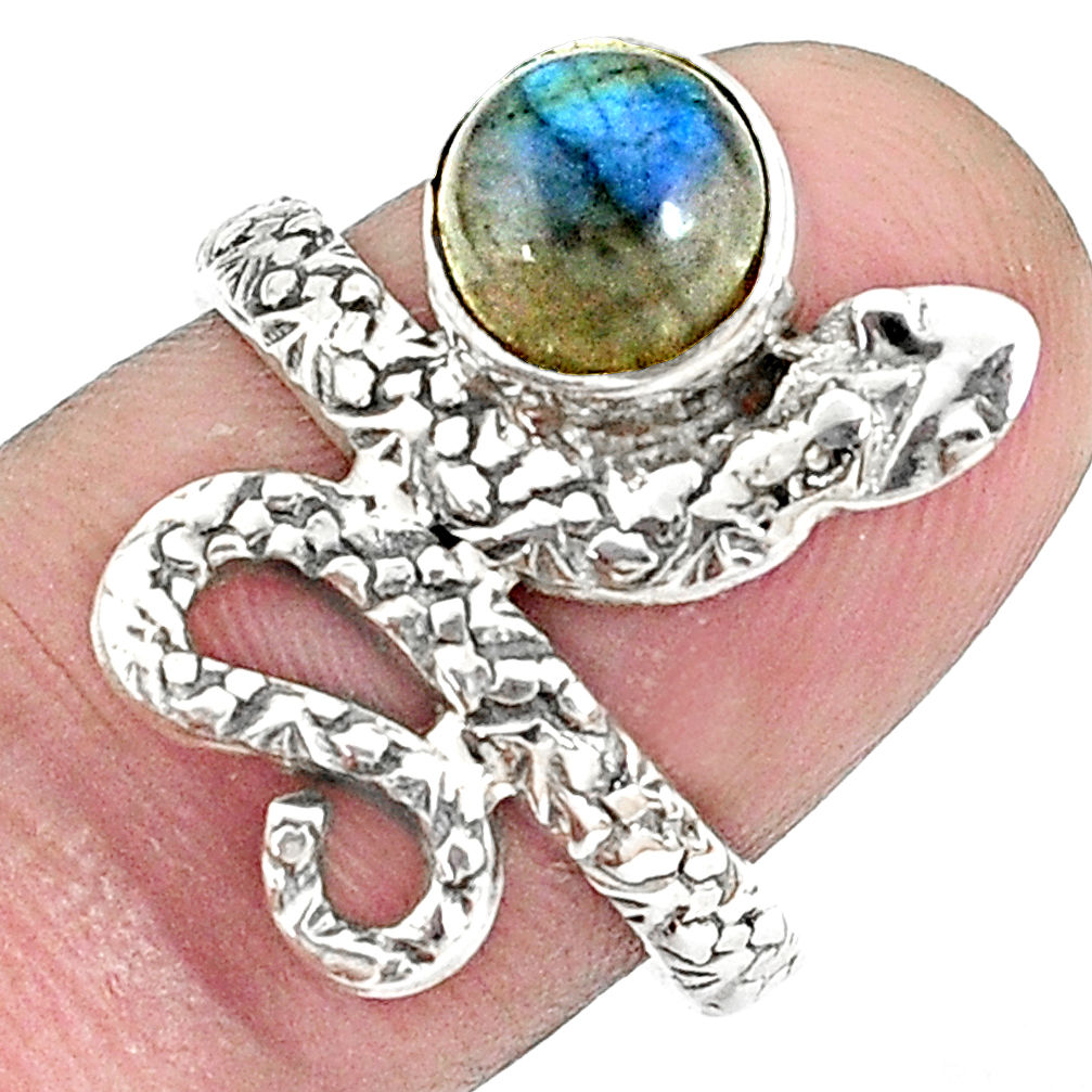 2.56cts natural blue labradorite 925 sterling silver snake ring size 6.5 p31417