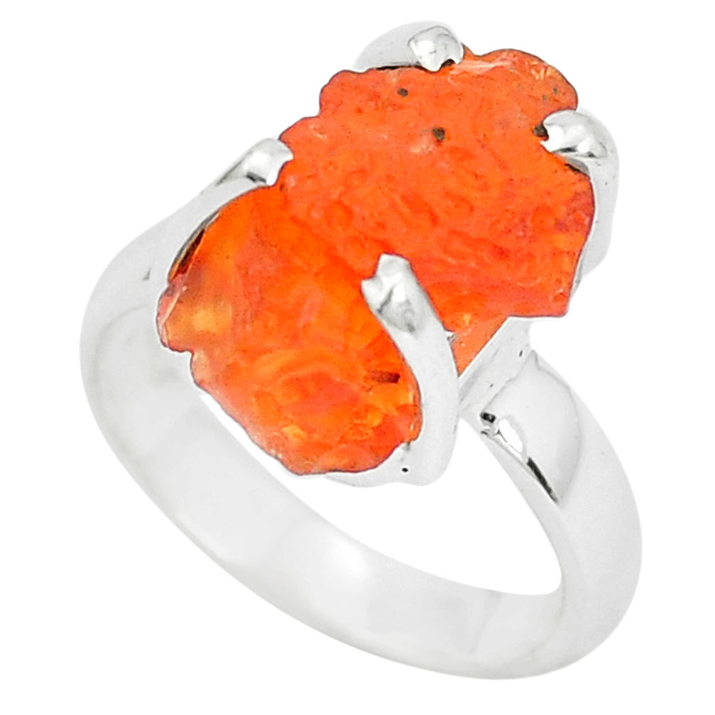 6.27cts natural orange mexican fire opal silver solitaire ring size 4.5 p31947