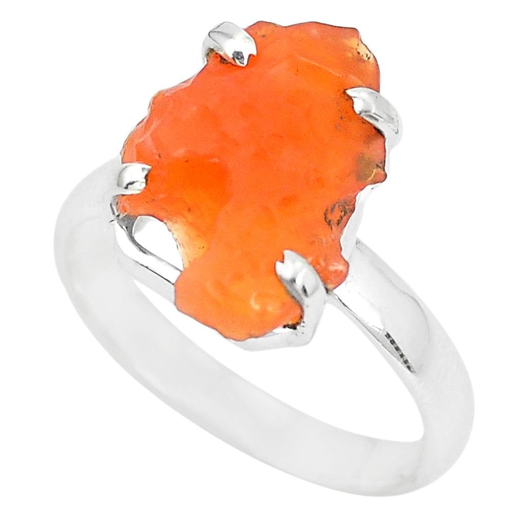6.61cts natural orange mexican fire opal silver solitaire ring size 10 p31948