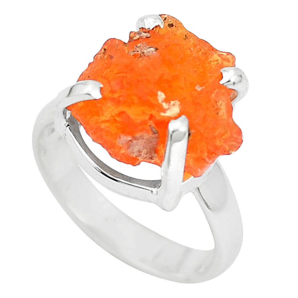 6.27cts natural orange mexican fire opal silver solitaire ring size 4.5 p31955