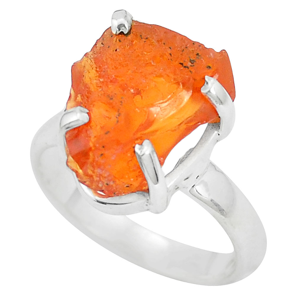 6.61cts natural orange mexican fire opal 925 silver solitaire ring size 7 p31959