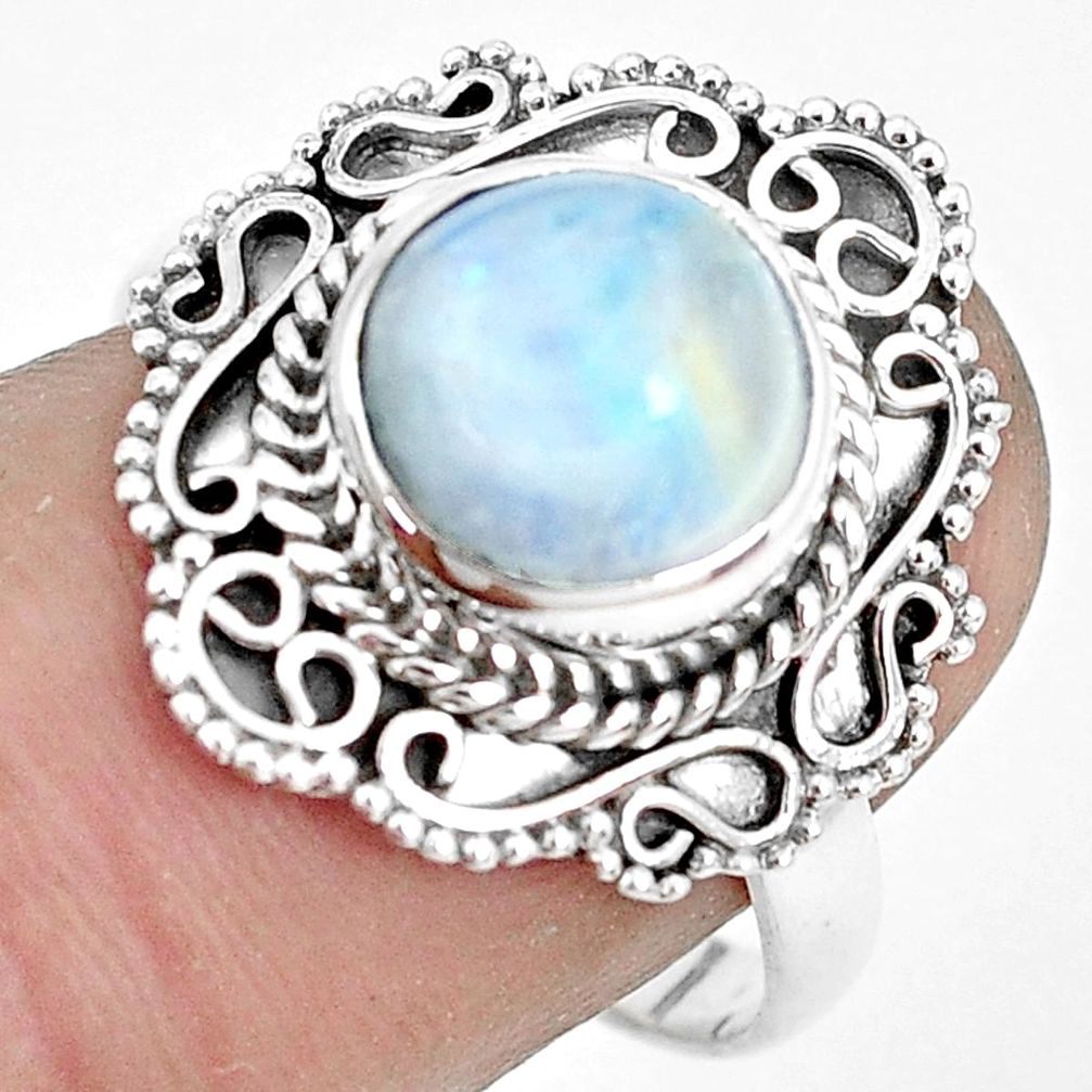 4.82cts natural rainbow moonstone 925 silver solitaire ring size 8 p31983