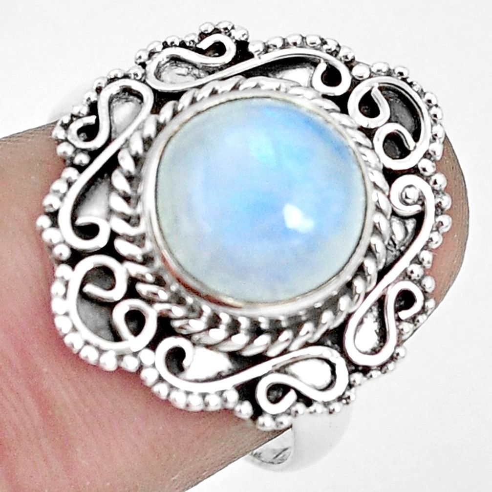 4.43cts natural rainbow moonstone 925 silver solitaire ring size 7 p31999