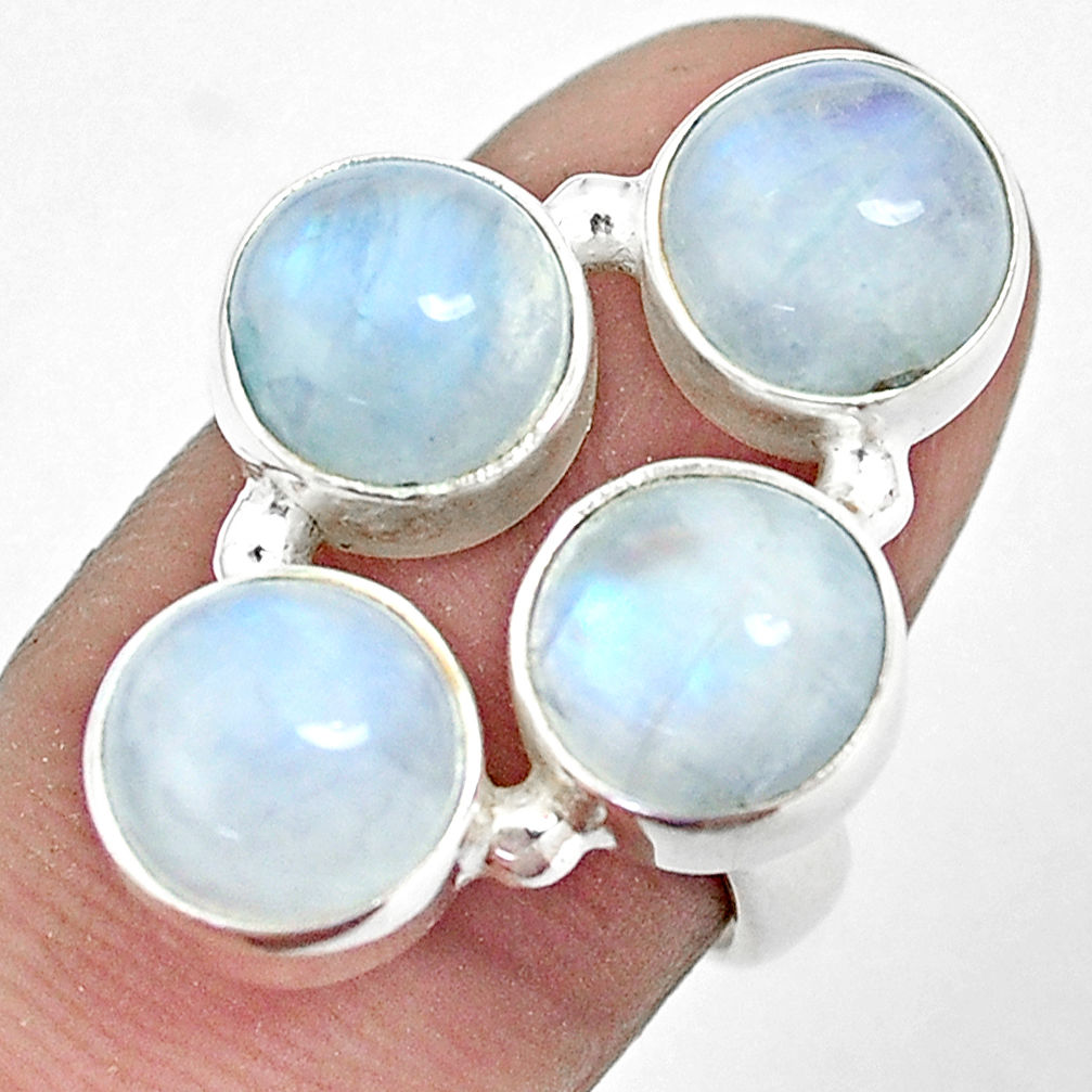 12.40cts natural rainbow moonstone round sterling silver ring size 7.5 p32025