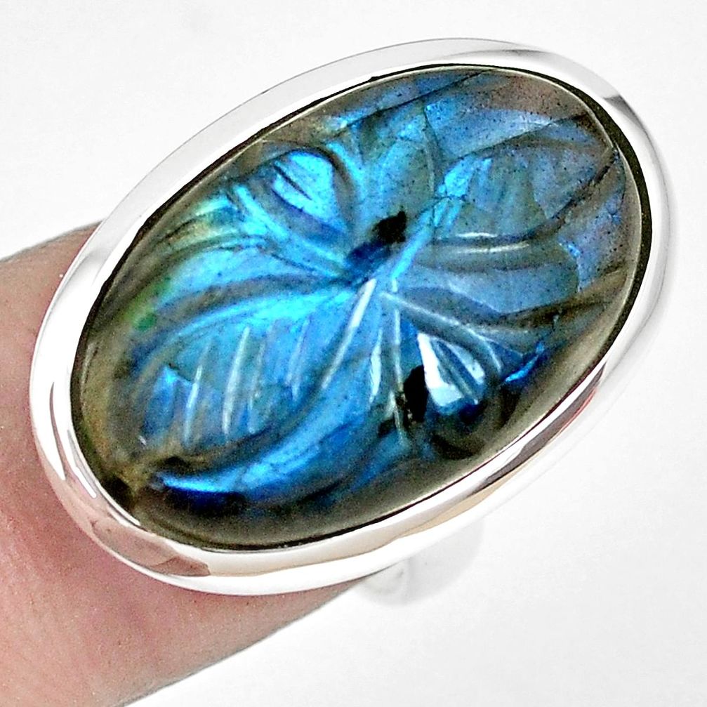 925 sterling silver 19.12cts natural blue labradorite oval ring size 6.5 p32060