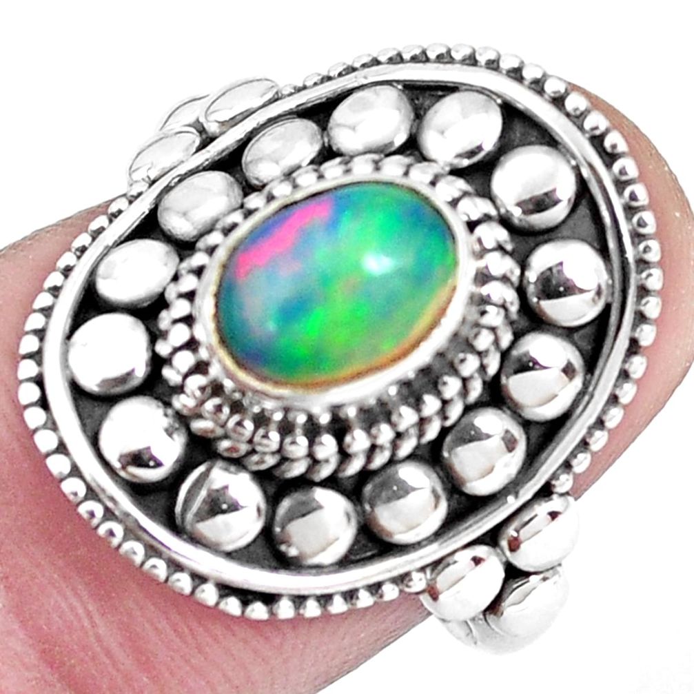 2.10cts natural multi color ethiopian opal silver solitaire ring size 7.5 p32121