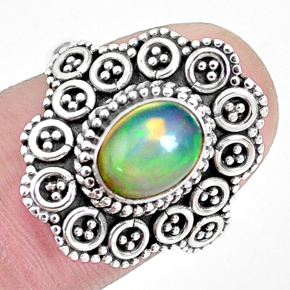 7.36cts natural ethiopian opal 925 sterling silver solitaire ring size 8 p32135