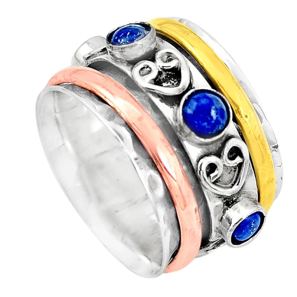 Victorian natural lapis lazuli silver two tone spinner band ring size 8 p32157