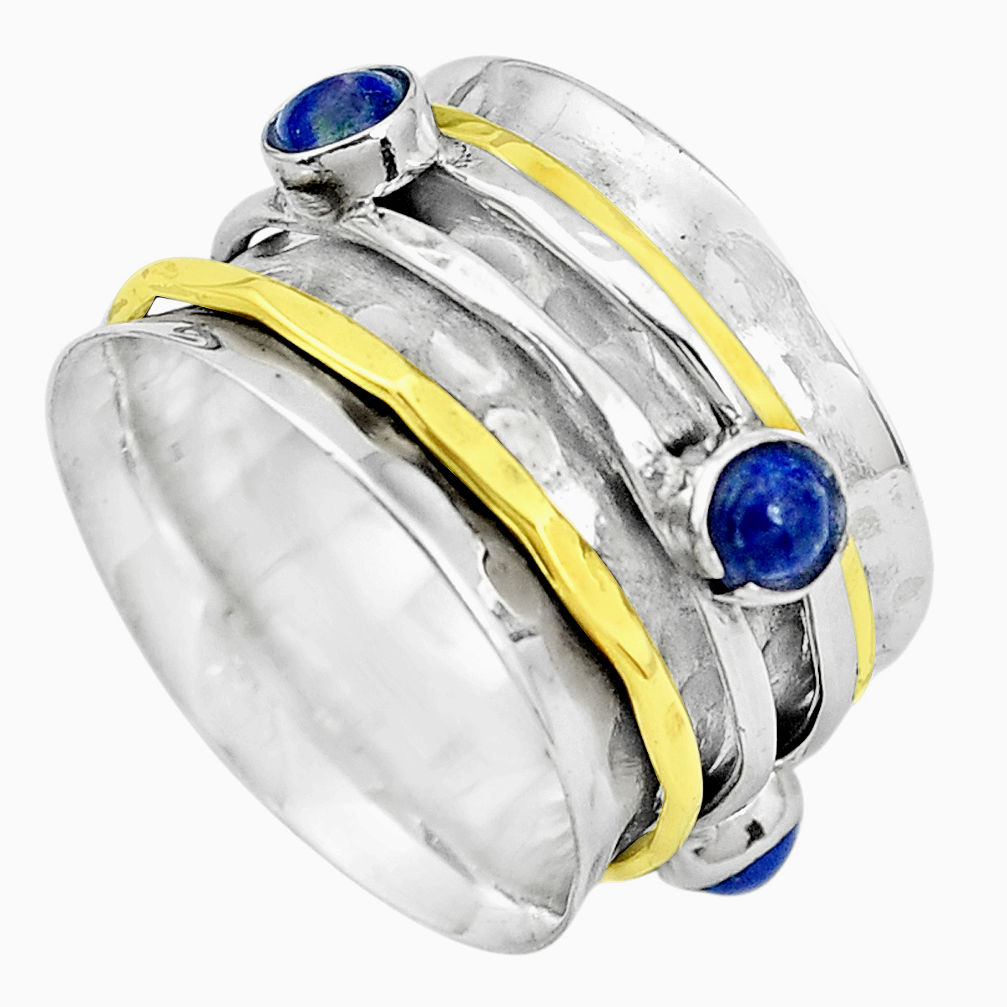 Victorian natural lapis lazuli silver two tone spinner band ring size 7.5 p32190