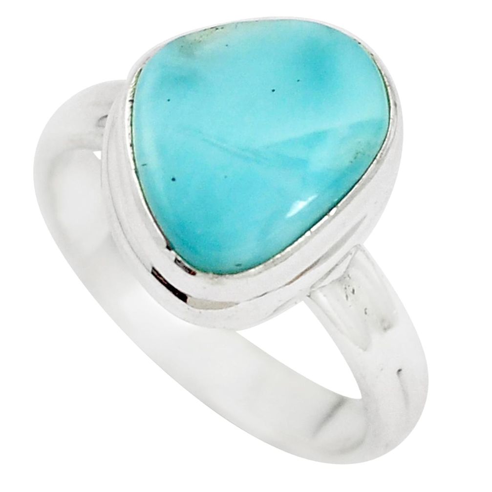 5.36cts natural blue larimar 925 sterling silver solitaire ring size 6.5 p5518