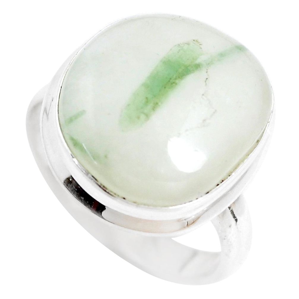 12.83cts natural green tourmaline in quartz silver solitaire ring size 8 p5529