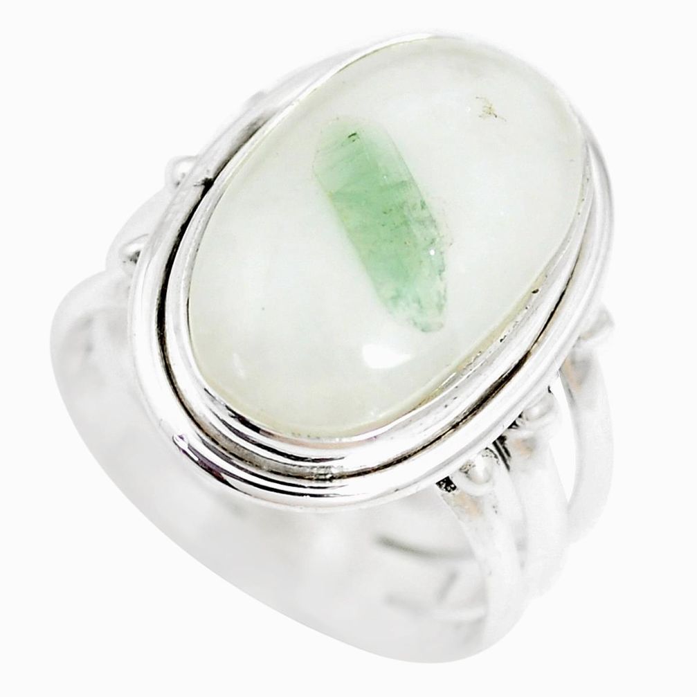 Natural green tourmaline in quartz 925 silver solitaire ring size 7.5 p5534
