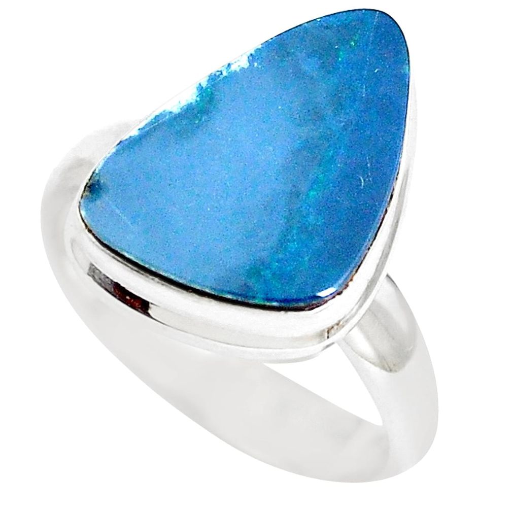 4.70cts natural blue doublet opal australian silver solitaire ring size 7 p5602