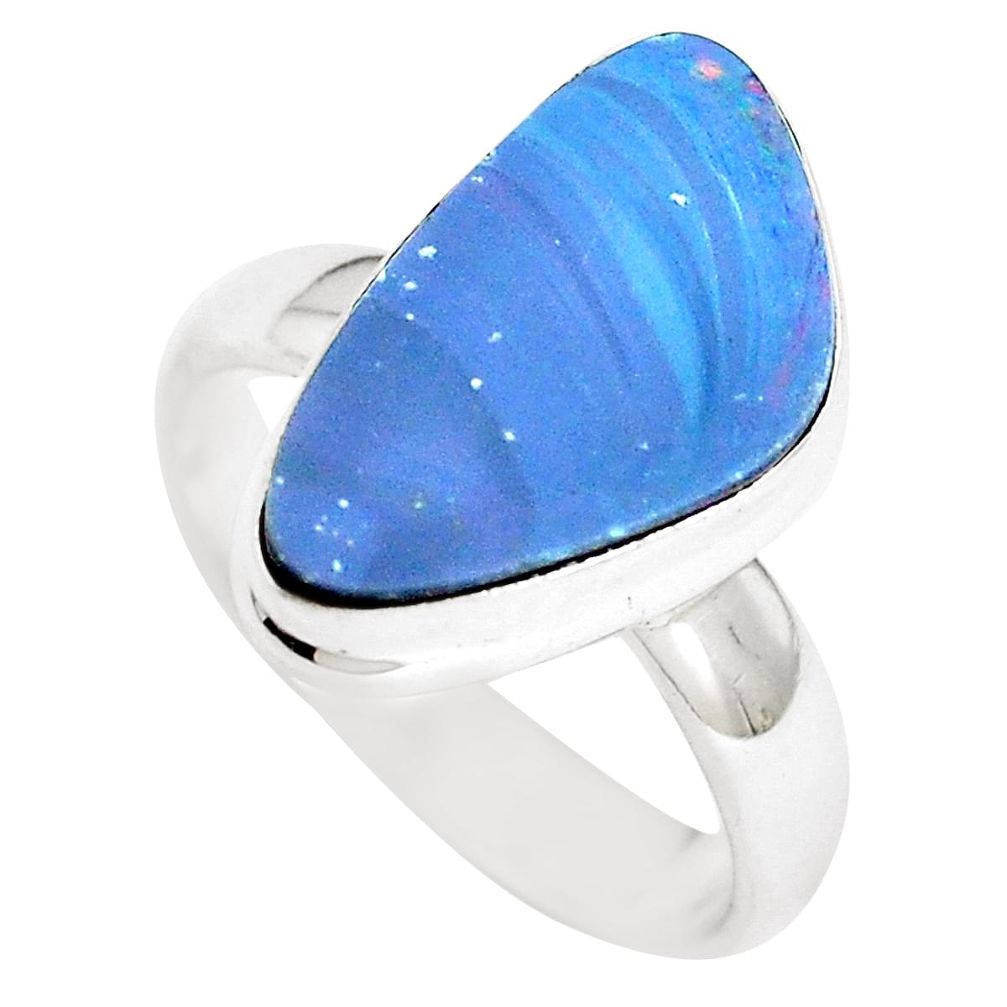 4.70cts natural blue doublet opal australian silver solitaire ring size 7 p5604