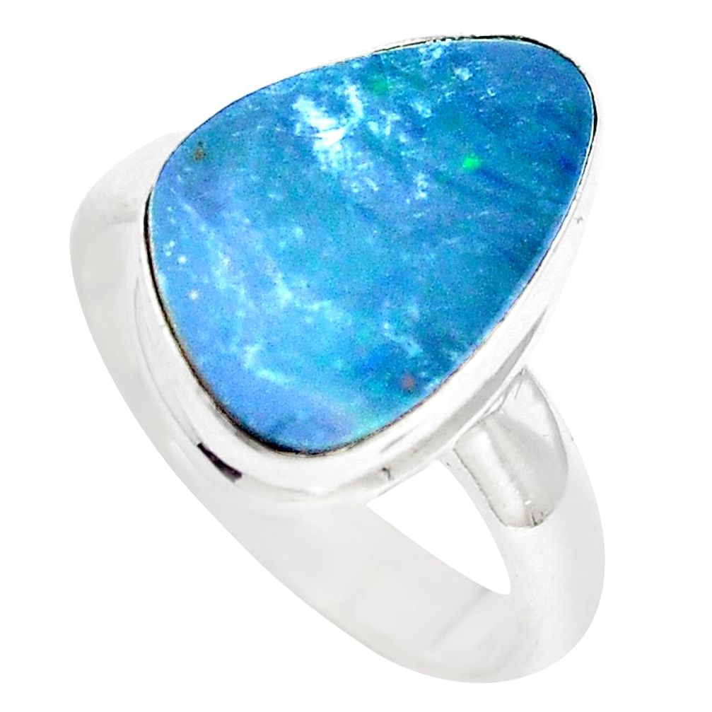 925 silver natural blue doublet opal australian solitaire ring size 6.5 p5605