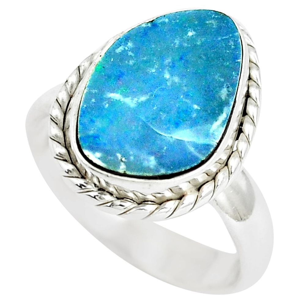 925 silver natural blue doublet opal australian solitaire ring size 7 p5612