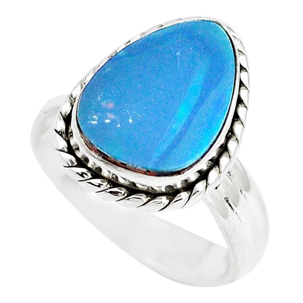 Natural blue doublet opal australian 925 silver solitaire ring size 7 p5620