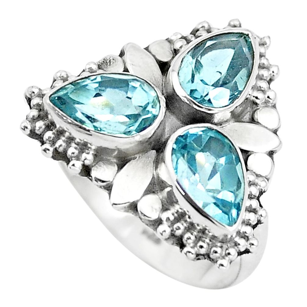 4.92cts natural blue topaz pear 925 sterling silver ring jewelry size 7 p5621