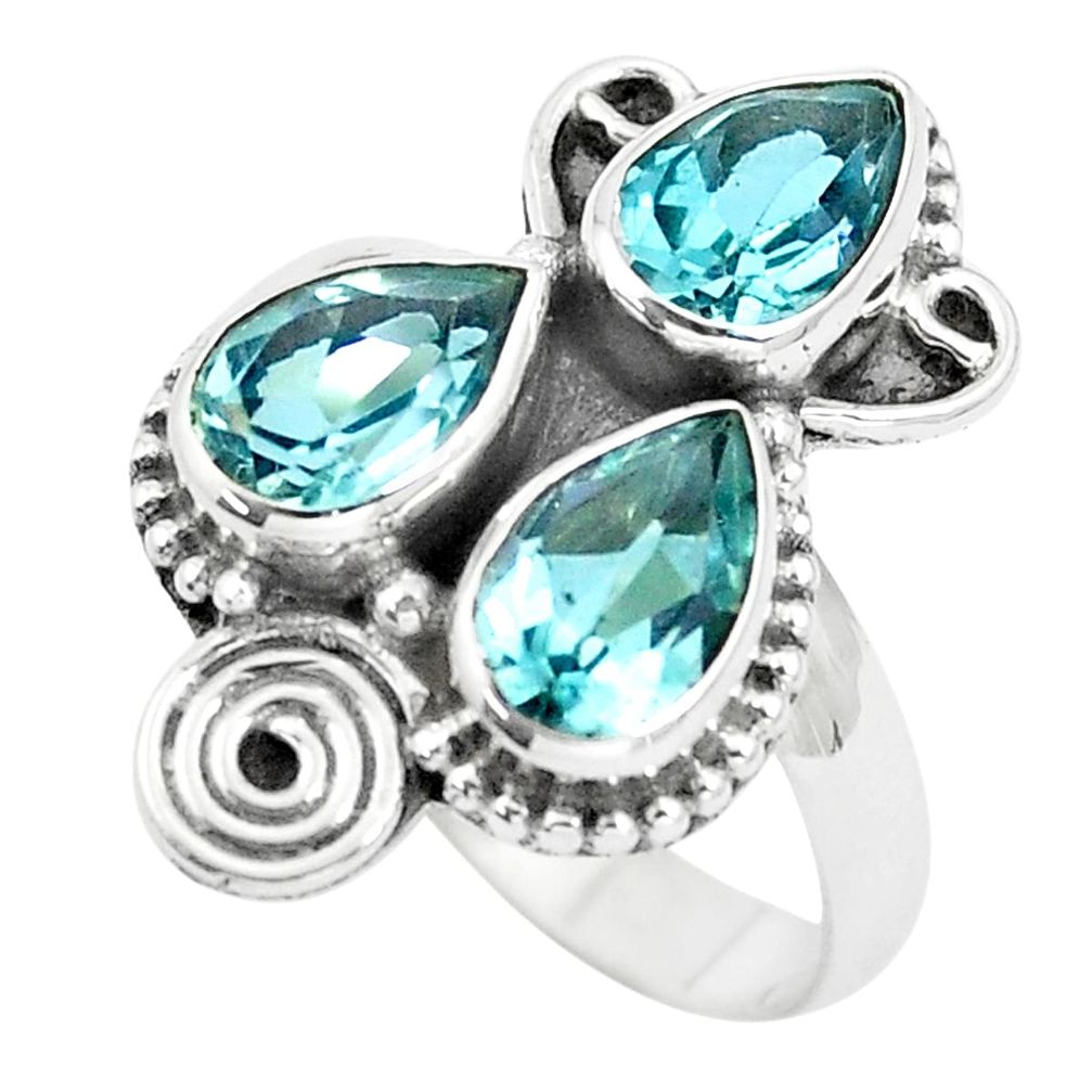 925 sterling silver 4.85cts natural blue topaz pear ring jewelry size 8 p5636