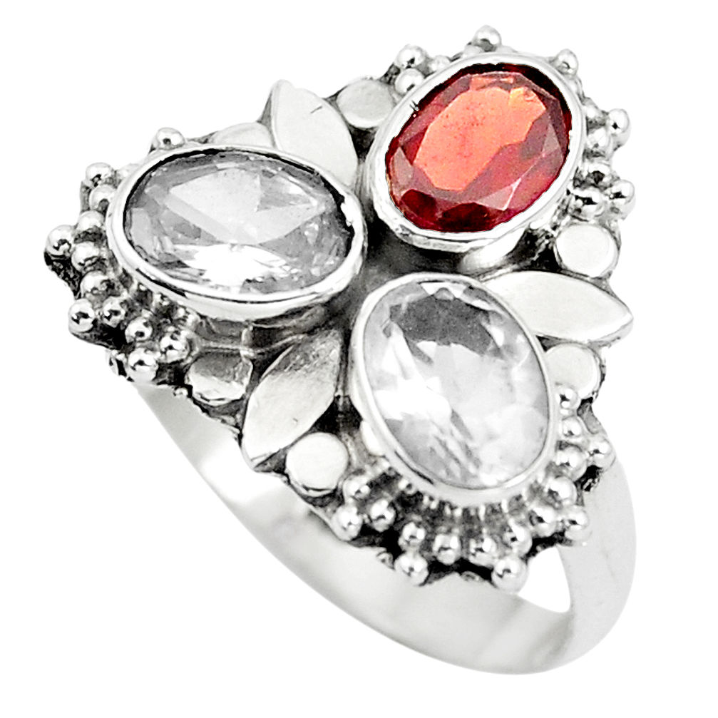 4.42cts natural red garnet white topaz 925 sterling silver ring size 8.5 p5702