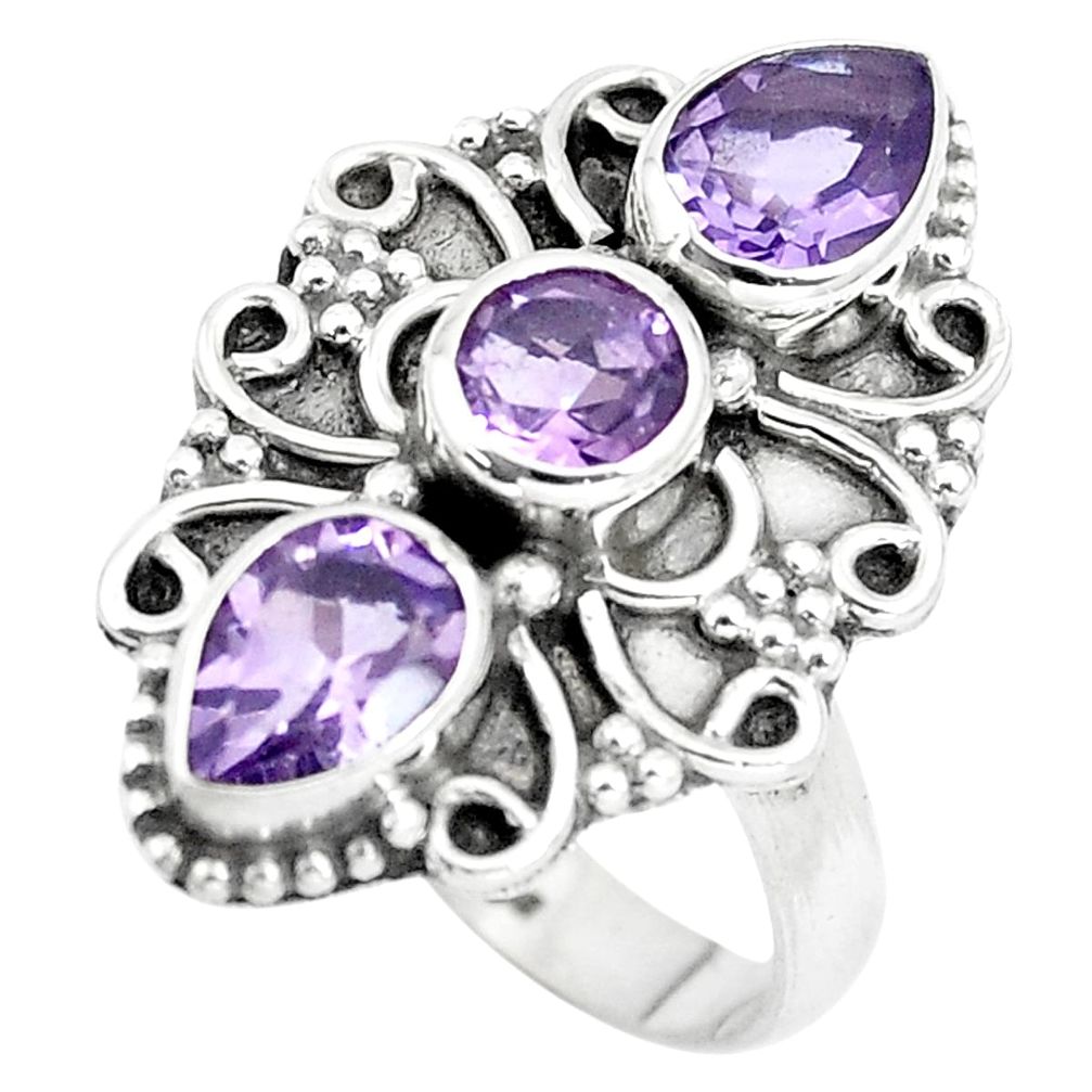 925 sterling silver 4.52cts natural amethyst round ring jewelry size 7 p5722