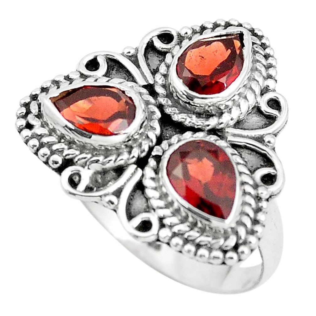 4.99cts natural red garnet pear 925 sterling silver ring jewelry size 8 p5731