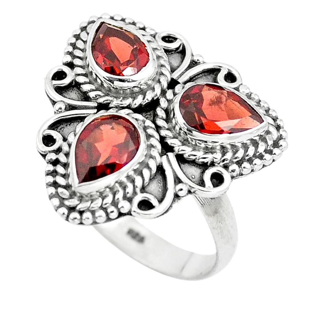 4.94cts natural red garnet pear 925 sterling silver ring jewelry size 8 p5734