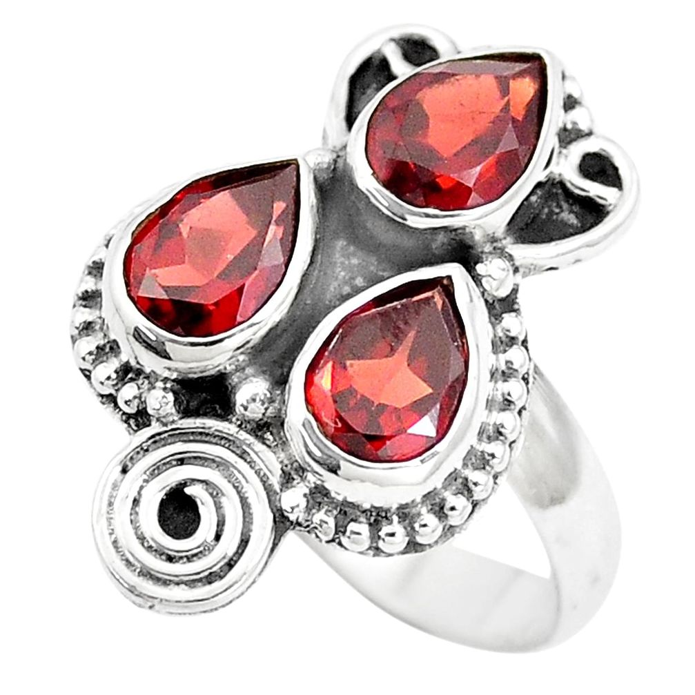 4.25cts natural red garnet pear 925 sterling silver ring jewelry size 6.5 p5750