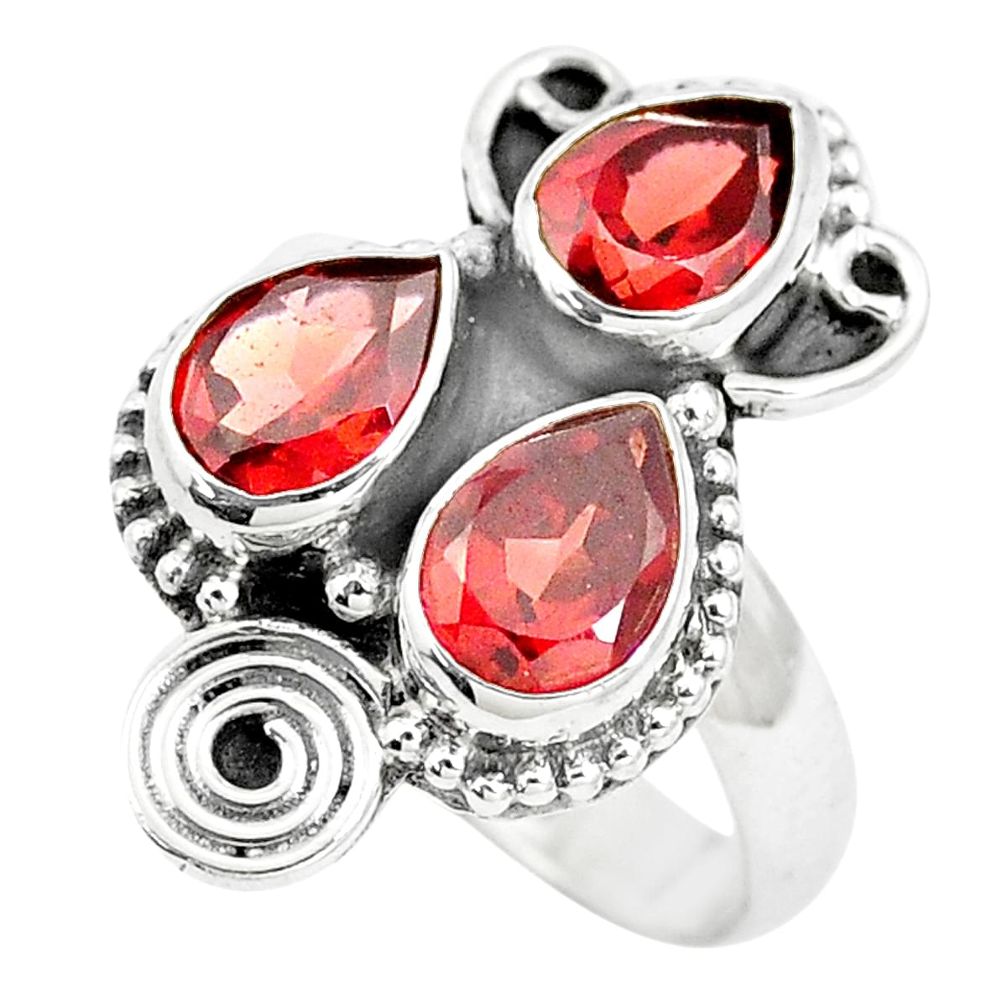 4.68cts natural red garnet pear 925 sterling silver ring jewelry size 7 p5751